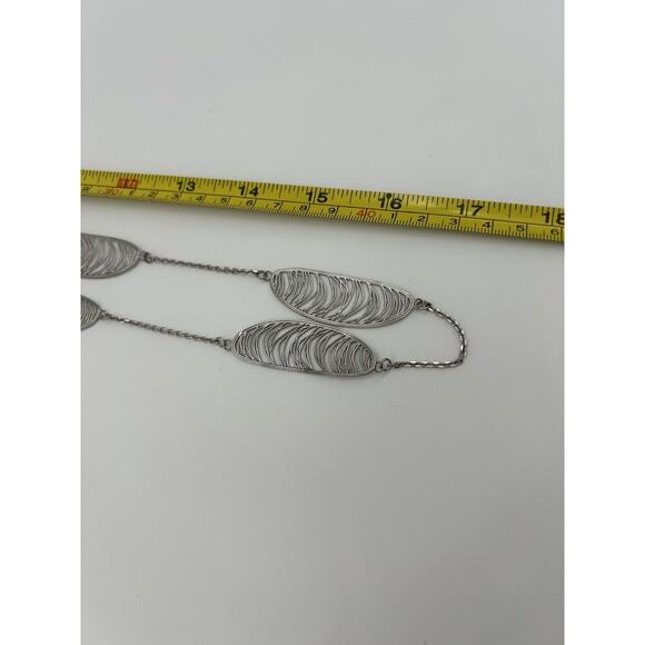 Sterling Leaf Wispy Oval Station Modernist Necklace Marked RCI 925 Italy 35in - Picture 13 of 15